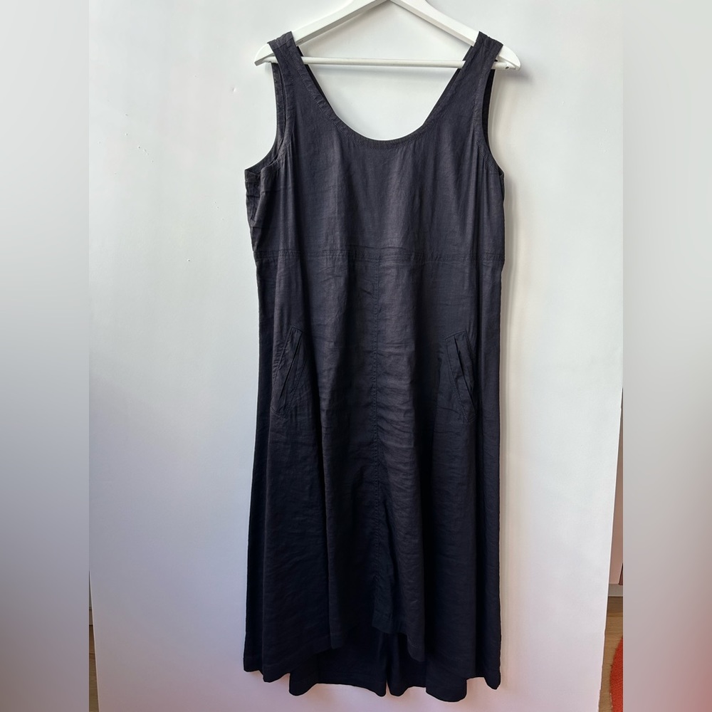 Eileen Fisher Stretch Linen Sleeveless Scoop Neck Dress - Midnight Navy - Large